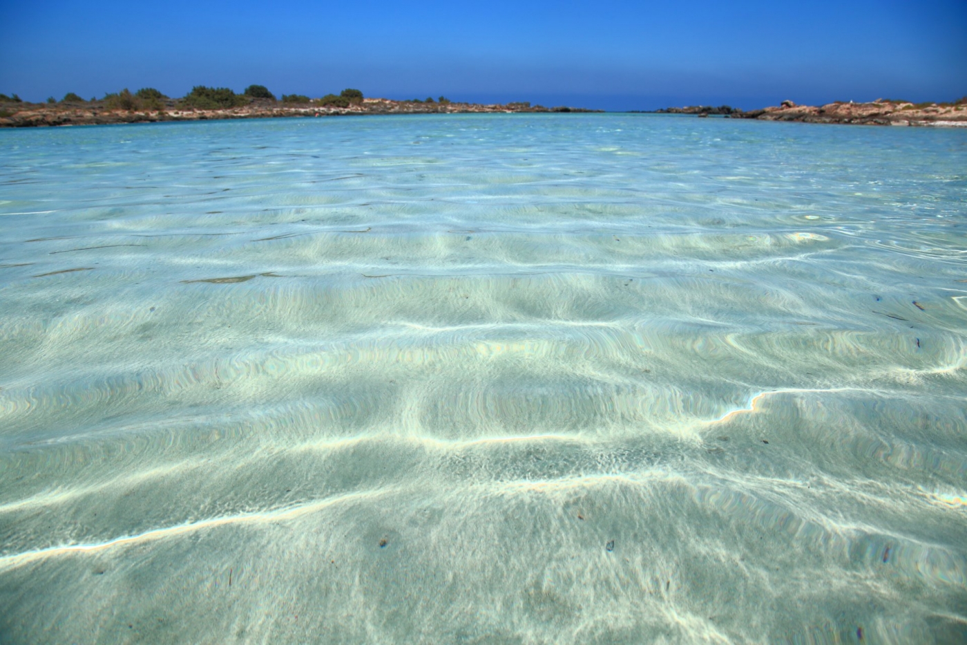 Seascape with crystal shallow waters Elafonisi Crete